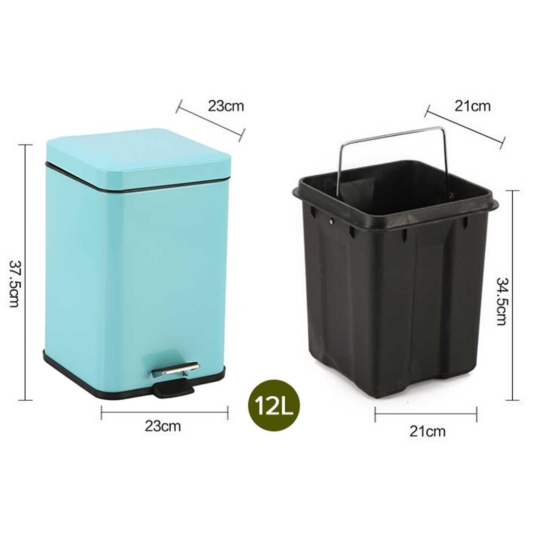 Soga 2 X 12 L Foot Pedal Stainless Steel Rubbish Recycling Garbage Waste Trash Bin Square Blue