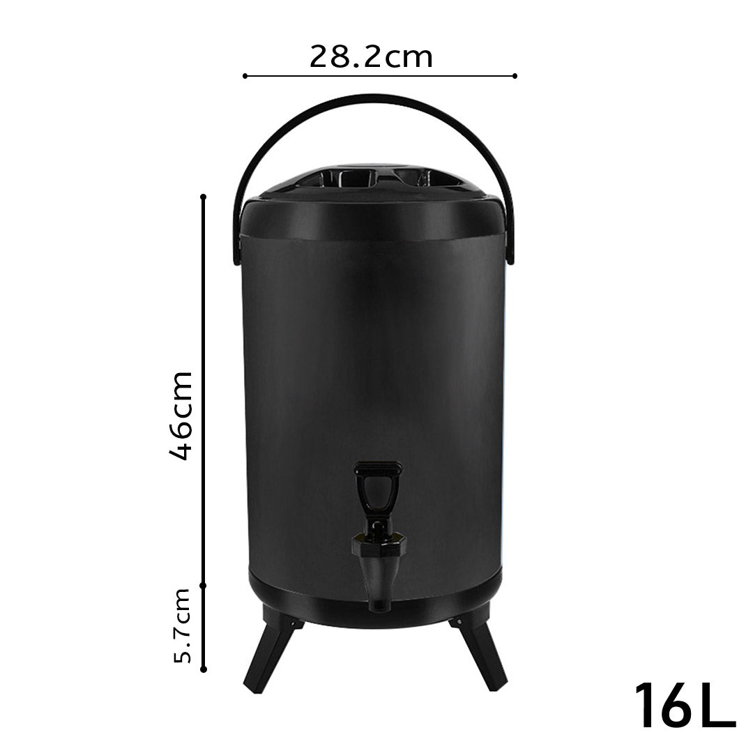 Soga 2 X 16 L Stainless Steel Insulated Milk Tea Barrel Hot And Cold Beverage Dispenser Container With Faucet Black