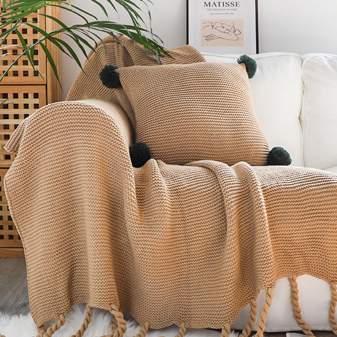 2X Coffee Tassel Fringe Knitting Blanket Warm Cozy Woven Cover Couch Bed Sofa Home Decor