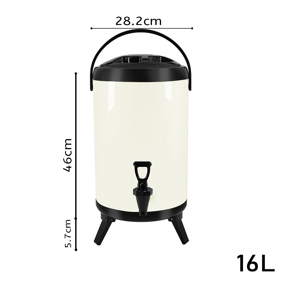 Soga 16 L Stainless Steel Insulated Milk Tea Barrel Hot And Cold Beverage Dispenser Container With Faucet White