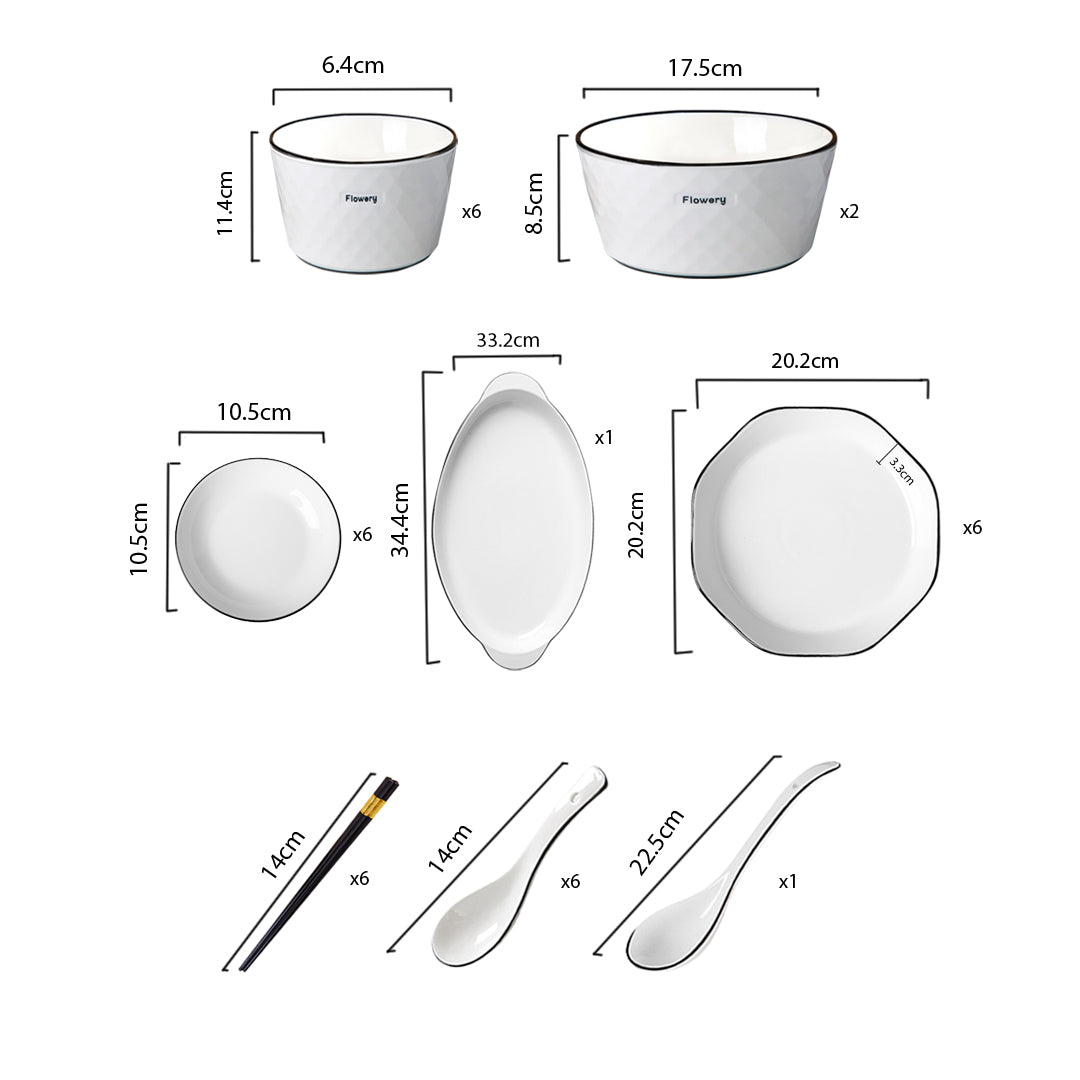 Soga Diamond Pattern Ceramic Dinnerware Crockery Soup Bowl Plate Server Kitchen Home Decor Set Of 22