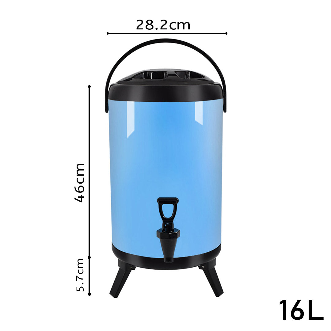 Soga 4 X 16 L Stainless Steel Insulated Milk Tea Barrel Hot And Cold Beverage Dispenser Container With Faucet Blue