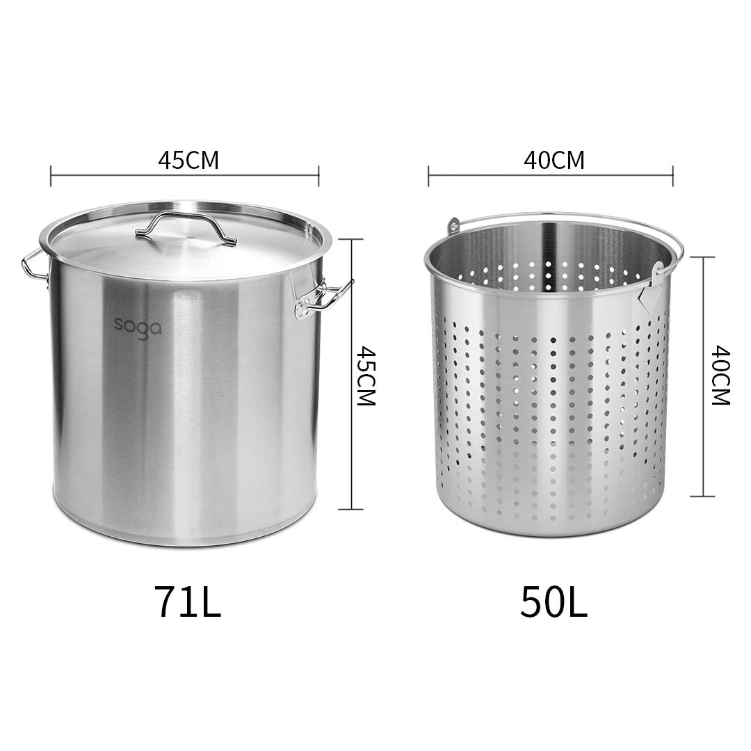 Soga 71 L 18/10 Stainless Steel Stockpot With Perforated Stock Pot Basket Pasta Strainer