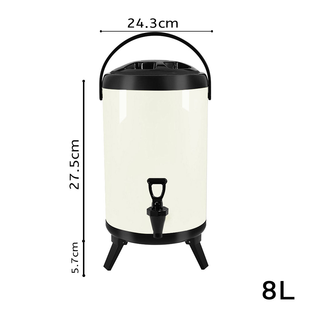 Soga 8 L Stainless Steel Insulated Milk Tea Barrel Hot And Cold Beverage Dispenser Container With Faucet White