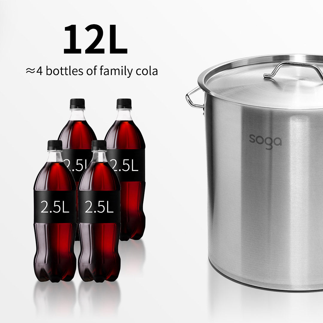 Soga Stock Pot 12 L Top Grade Thick Stainless Steel Stockpot 18/10