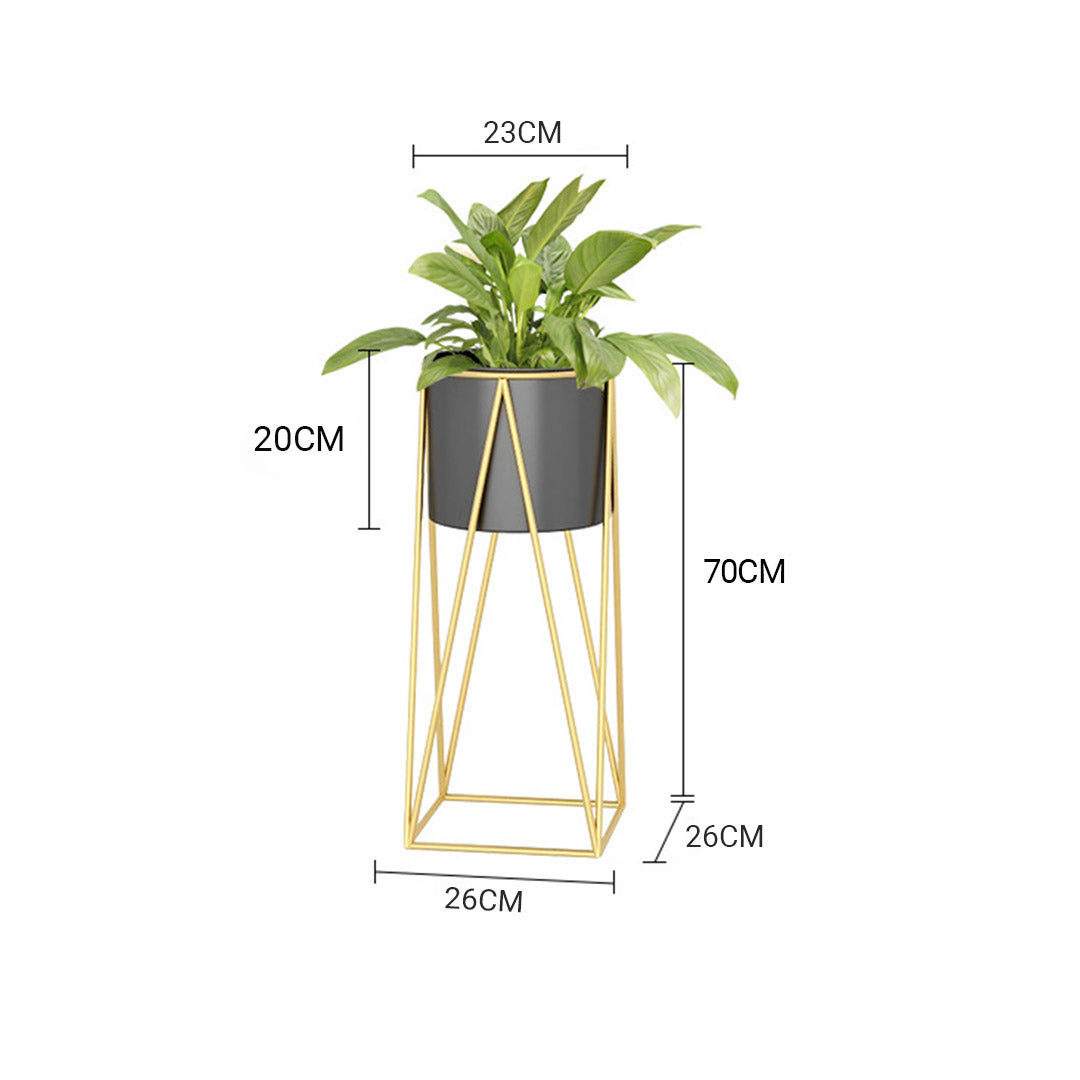 Soga 2 X 70cm Gold Metal Plant Stand With Black Flower Pot Holder Corner Shelving Rack Indoor Display