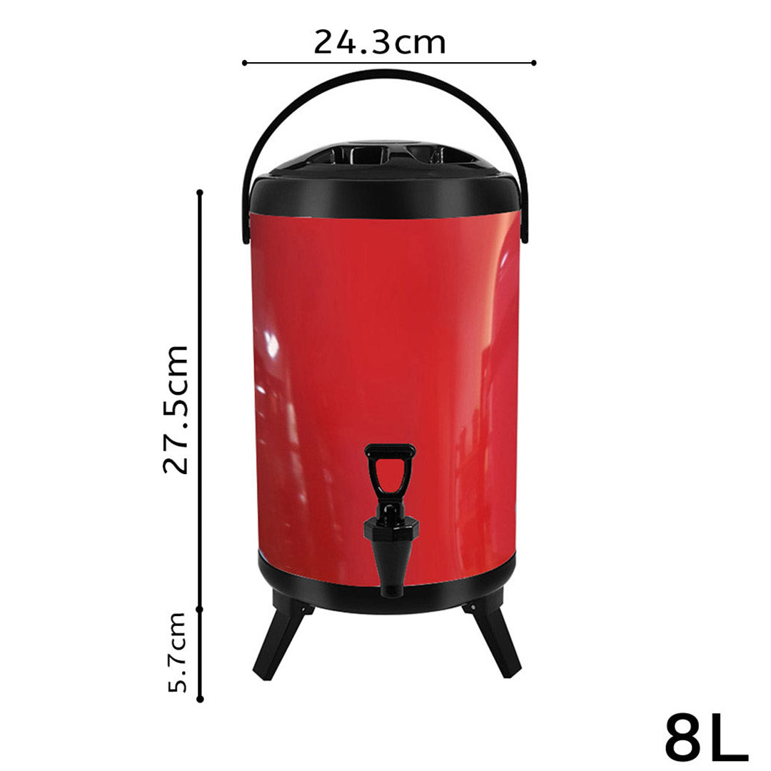 Soga 8 X 8 L Stainless Steel Insulated Milk Tea Barrel Hot And Cold Beverage Dispenser Container With Faucet Red
