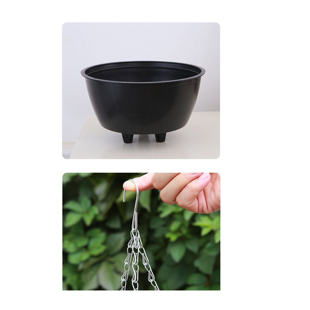 2X White Medium Hanging Resin Flower Pot Self Watering Basket Planter Indoor Outdoor Garden Decor