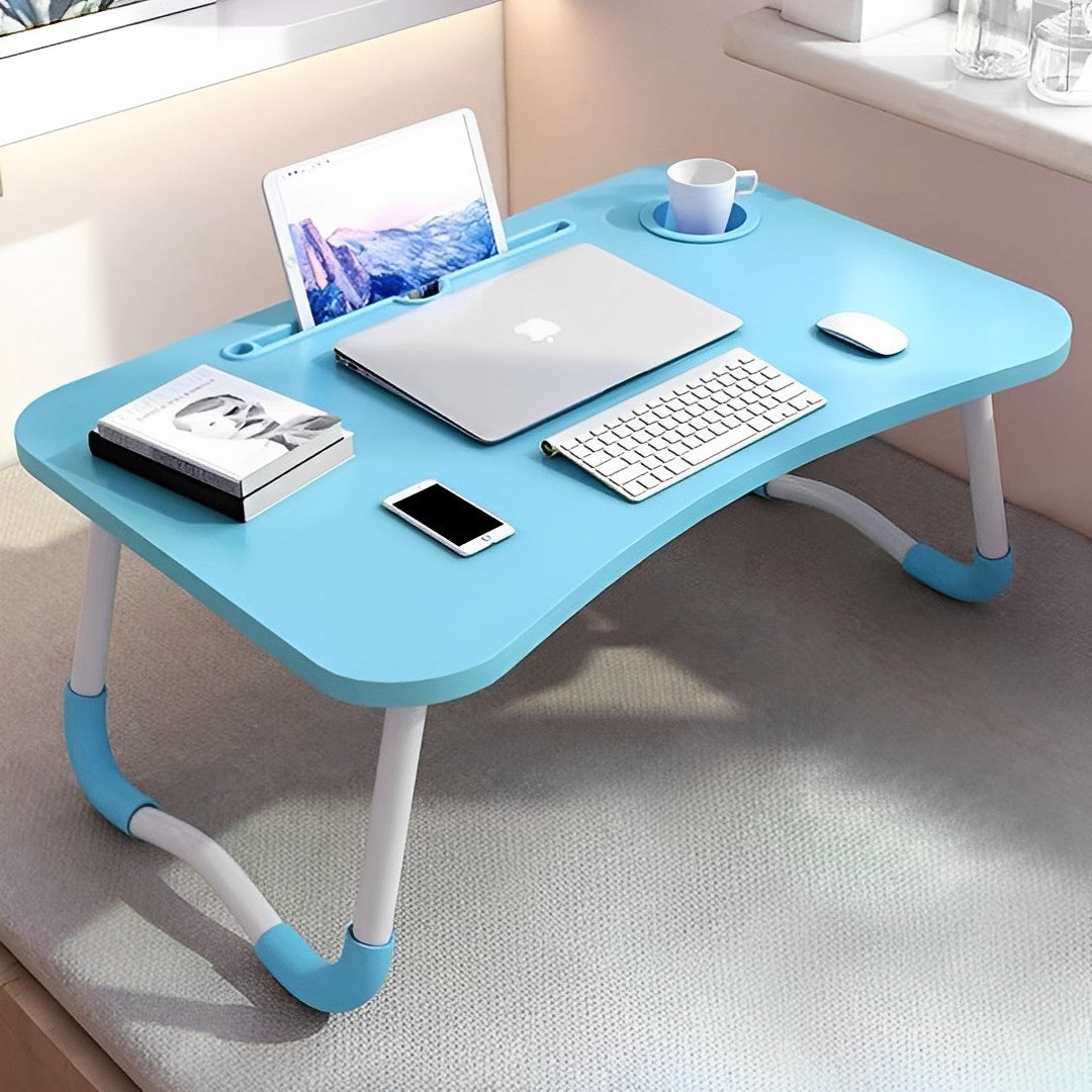 2X Blue Portable Bed Table Adjustable Foldable Bed Sofa Study Table Laptop Mini Desk with Notebook Stand Cup Slot Home Decor