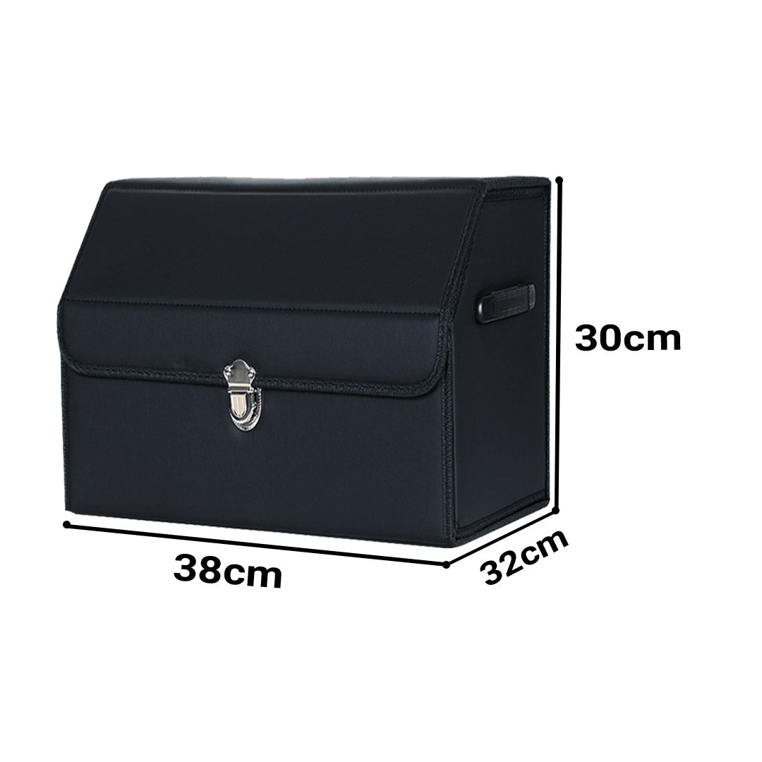 Soga Leather Car Boot Collapsible Foldable Trunk Cargo Organizer Portable Storage Box With Lock Black Small