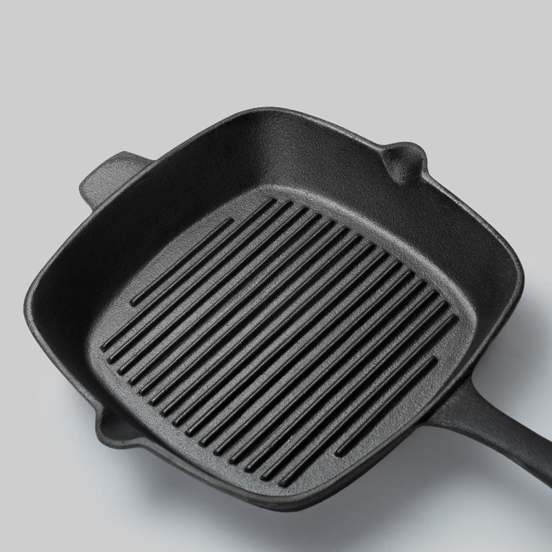 Soga 2 X 26cm Square Ribbed Cast Iron Frying Pan Skillet Steak Sizzle Platter With Handle