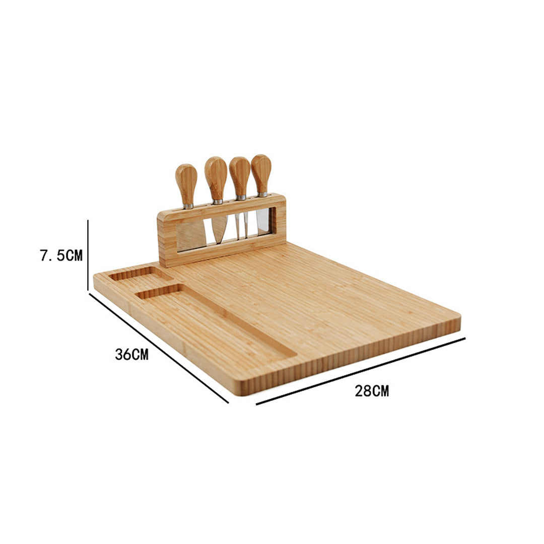 Soga 2 X 36cm Brown Rectangular Wood Cheese Board Charcuterie Serving Tray With Knife Set Countertop Decor
