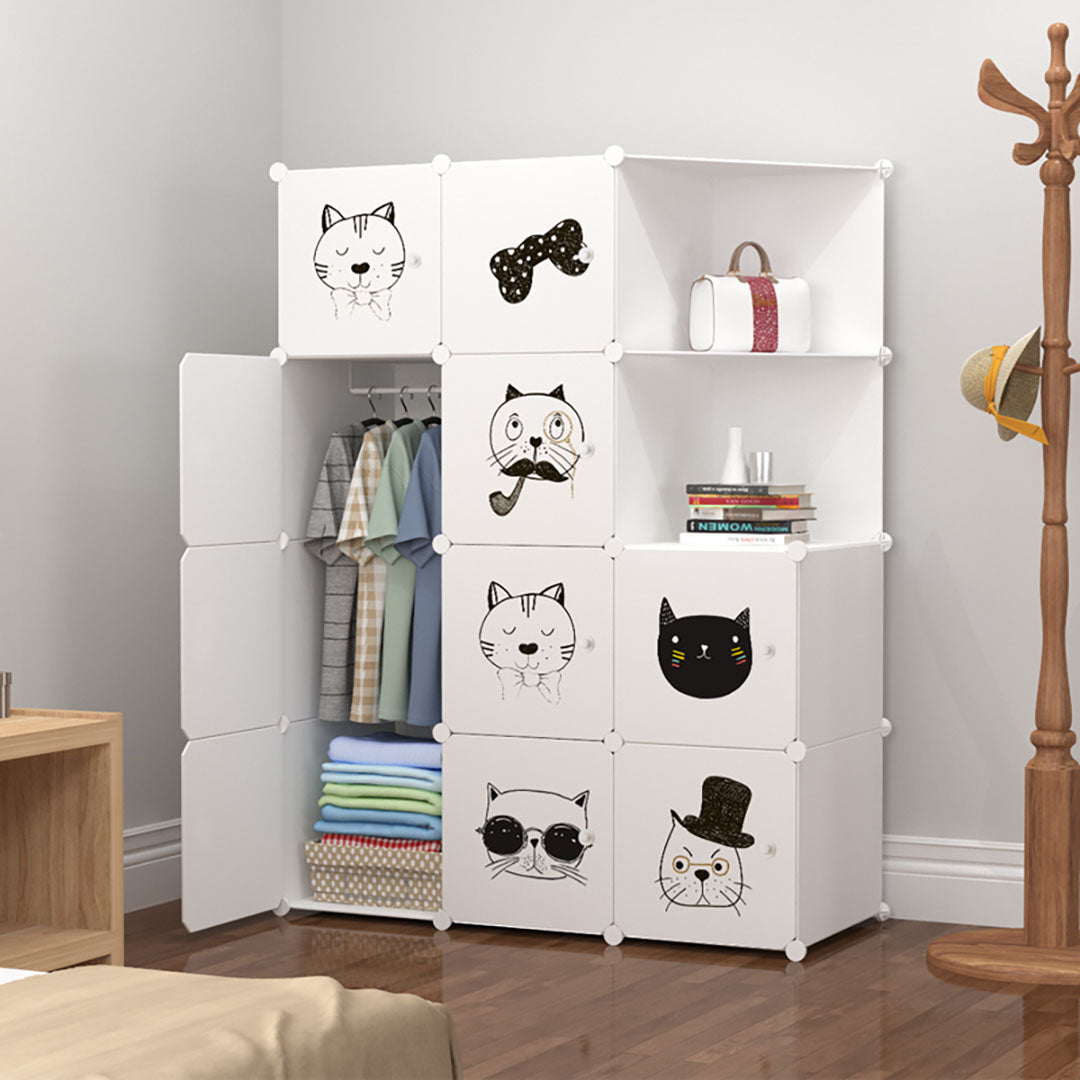 10 Cubes White Portable Wardrobe Divide-Grid Modular Storage Organiser Foldable Closet with Doors