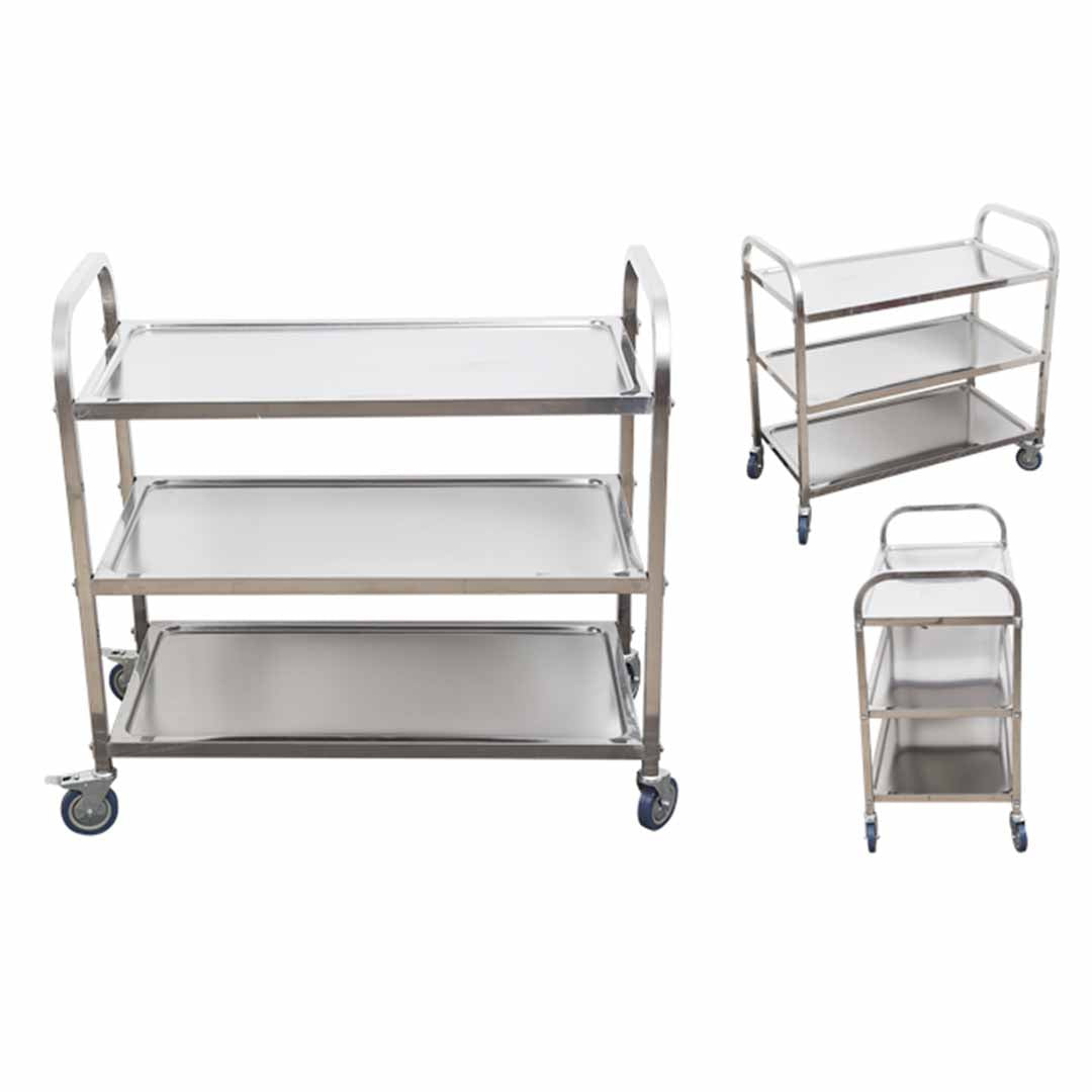 Soga 3 Tier 81x46x85cm Stainless Steel Kitchen Dinning Food Cart Trolley Utility Round Small