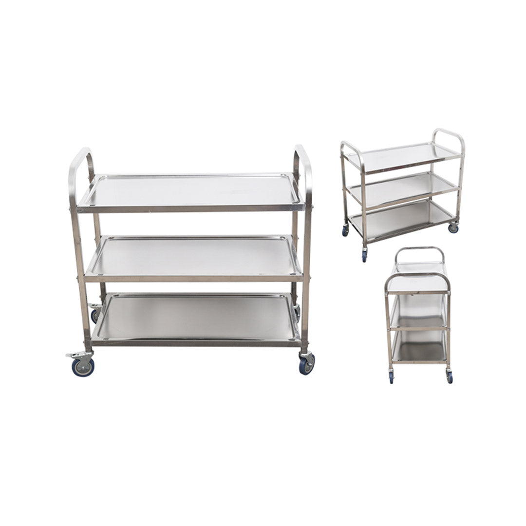 Soga 2 X 3 Tier 81x46x85cm Stainless Steel Kitchen Dinning Food Cart Trolley Utility Round Small