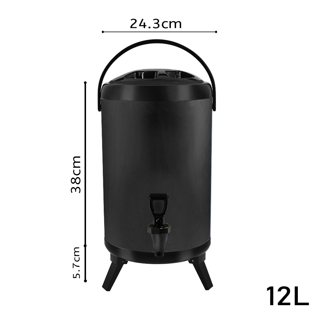 Soga 12 L Stainless Steel Insulated Milk Tea Barrel Hot And Cold Beverage Dispenser Container With Faucet Black