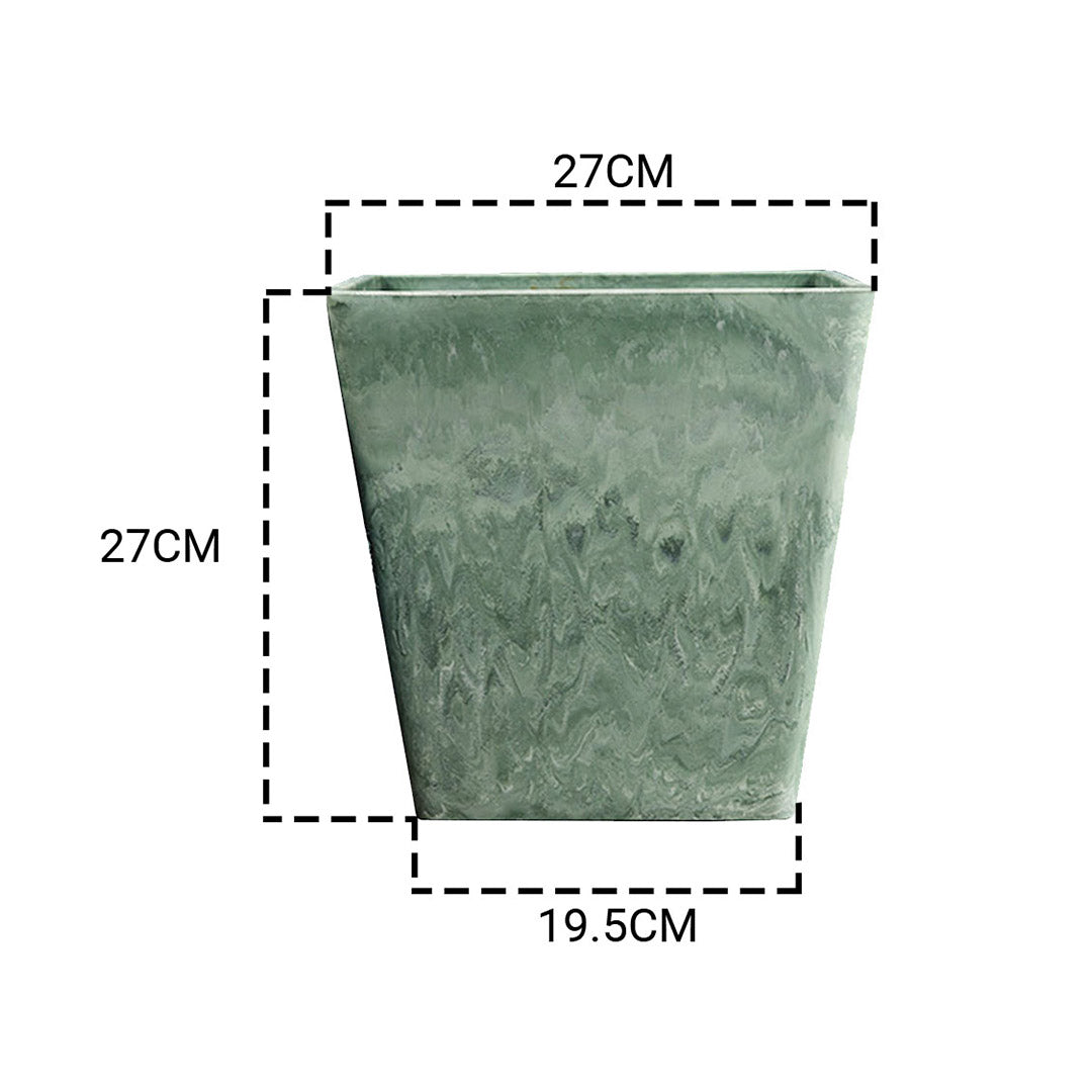 Soga 27cm Green Grey Square Resin Plant Flower Pot In Cement Pattern Planter Cachepot For Indoor Home Office