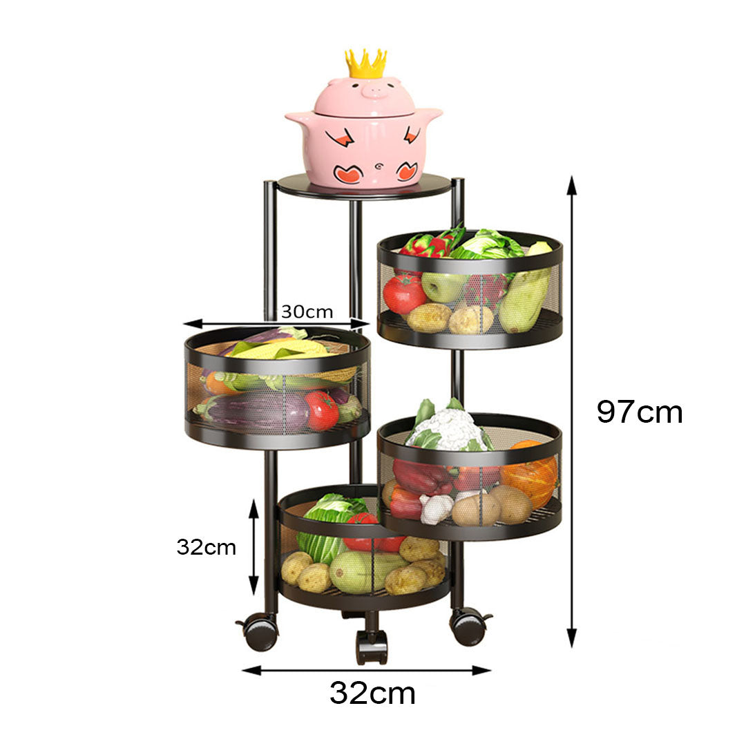 Soga 4 Tier Steel Round Rotating Kitchen Cart Multi Functional Shelves Portable Storage Organizer With Wheels