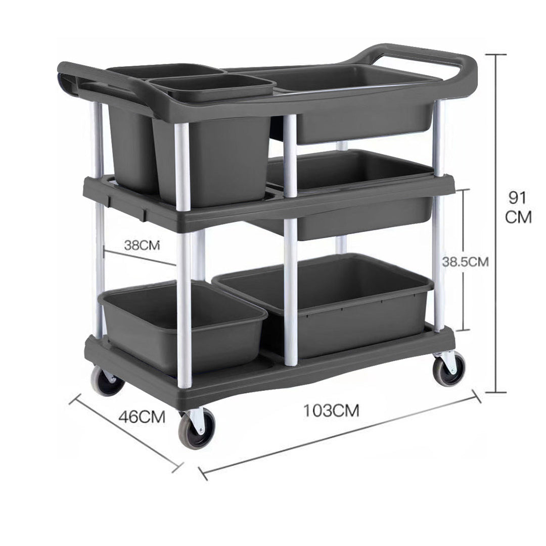 Soga 3 Tier Commercial Soiled Food Trolley Dirty Plate Cart Five Buckets Kitchen Food Utility