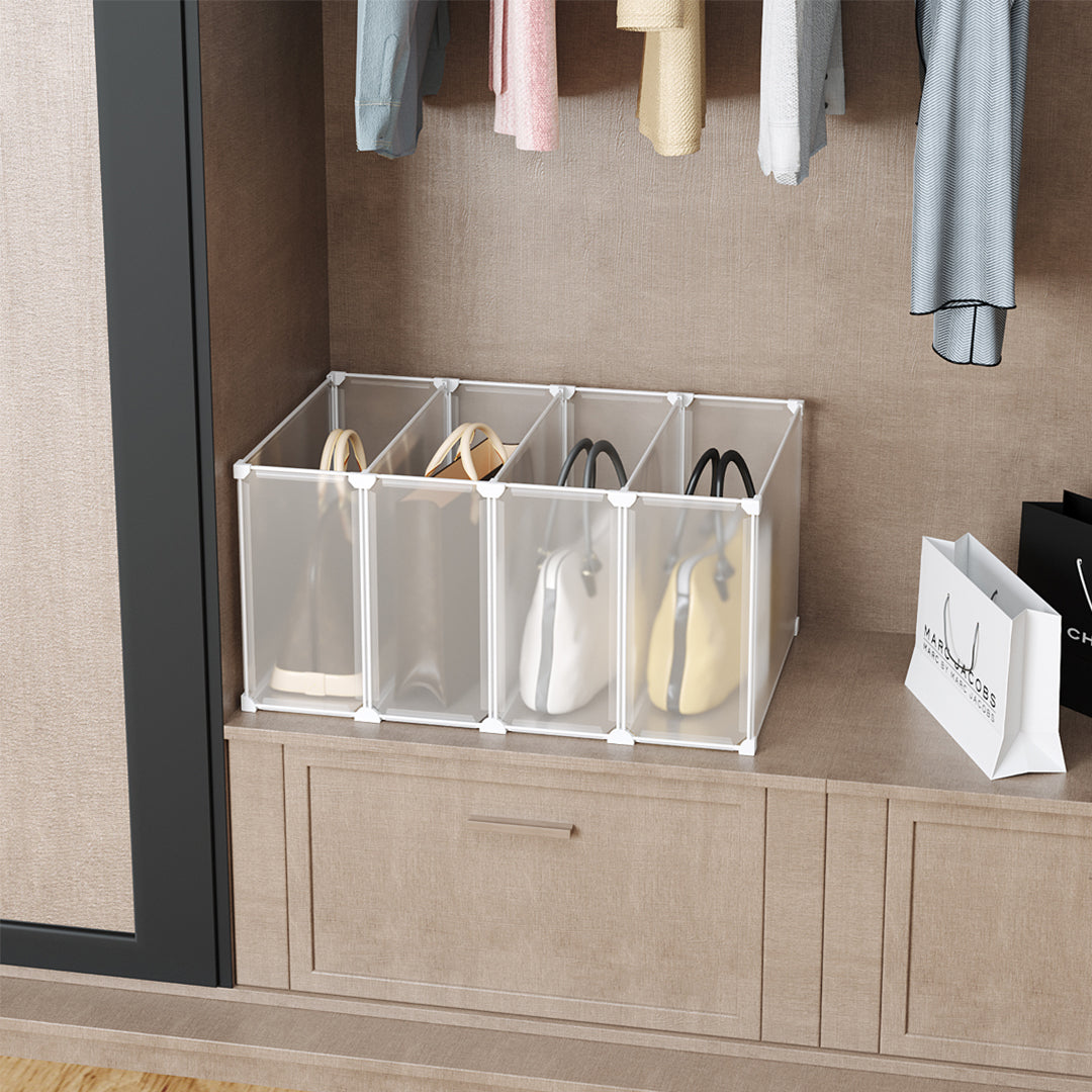 2X 1 Tier Multifunctional PP Plastic Bag Box Portable Cubby DIY Storage Shelves Stackable Handbag Purse Organiser