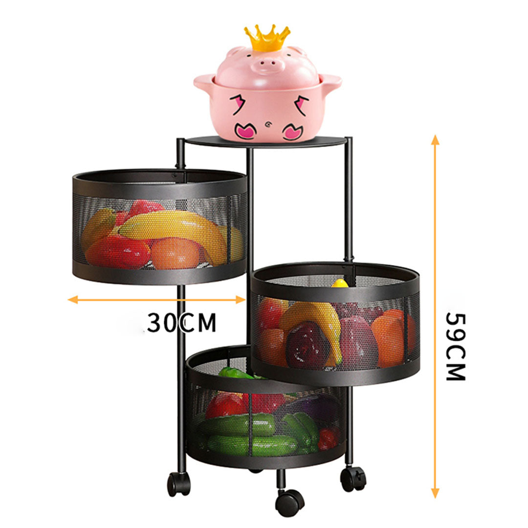 Soga 3 Tier Steel Round Rotating Kitchen Cart Multi Functional Shelves Portable Storage Organizer With Wheels