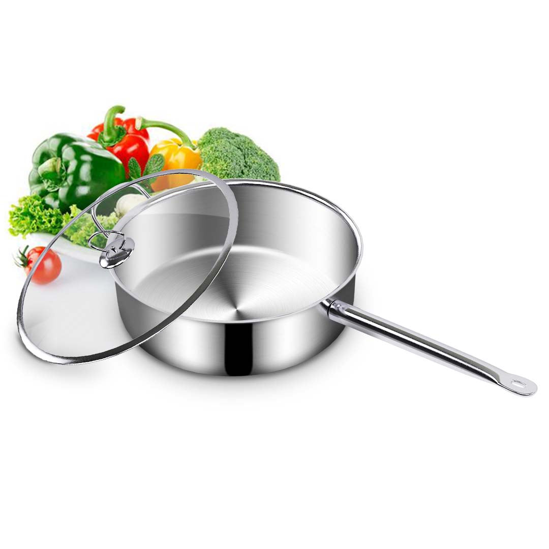 Soga 2 X 30cm Stainless Steel Saucepan Sauce Pan With Glass Lid And Helper Handle Triple Ply Base Cookware