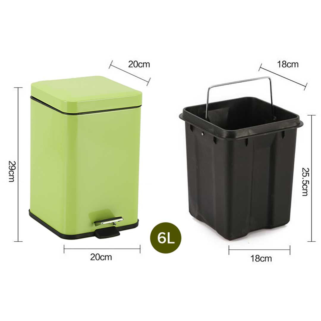 Soga 2 X 6 L Foot Pedal Stainless Steel Rubbish Recycling Garbage Waste Trash Bin Square Green