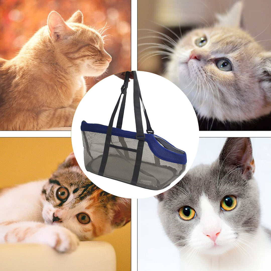 2X Grey Pet Carrier Bag Breathable Net Mesh Tote Pouch Dog Cat Travel Essentials