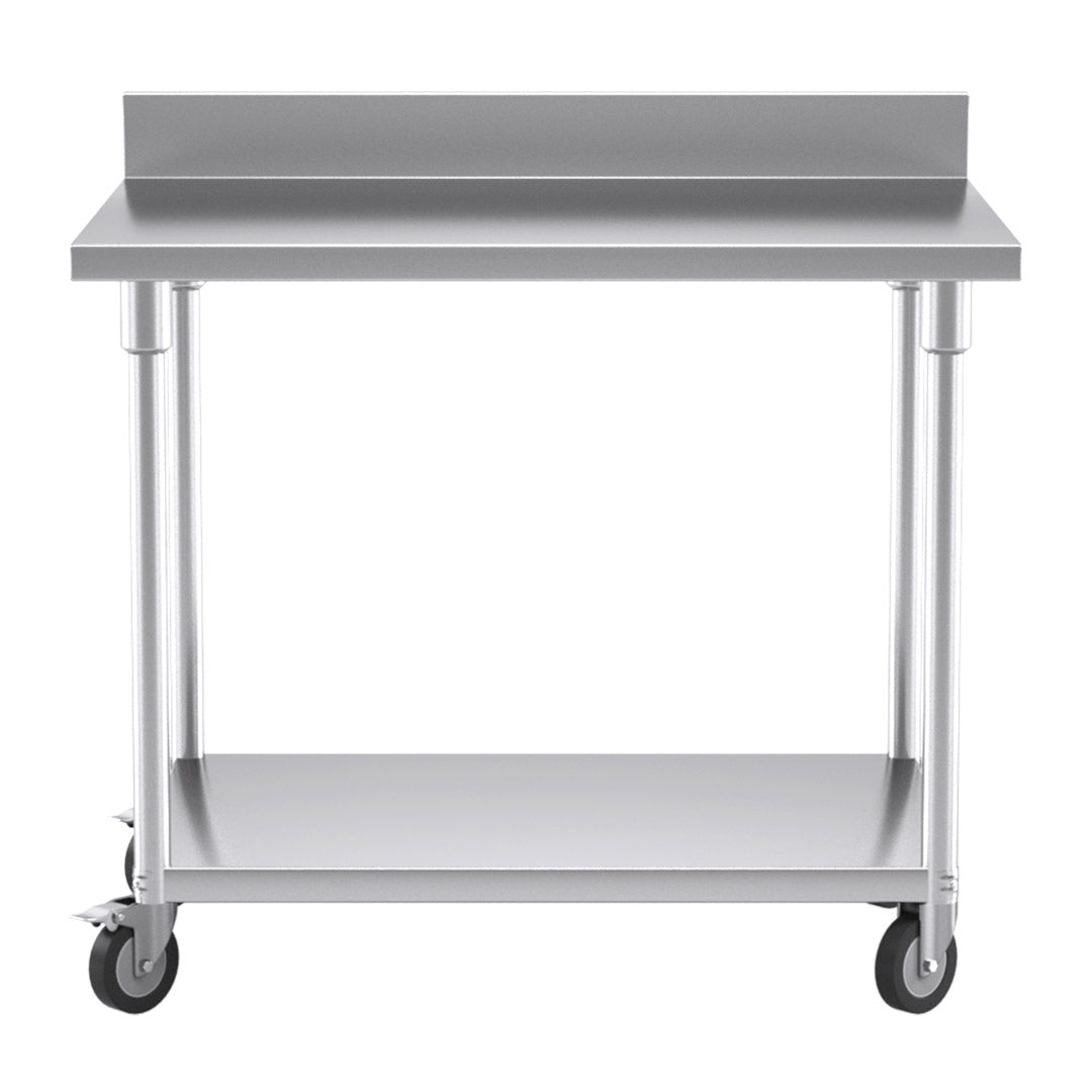 Soga 100cm Commercial Catering Kitchen Stainless Steel Prep Work Bench Table With Backsplash And Caster Wheels