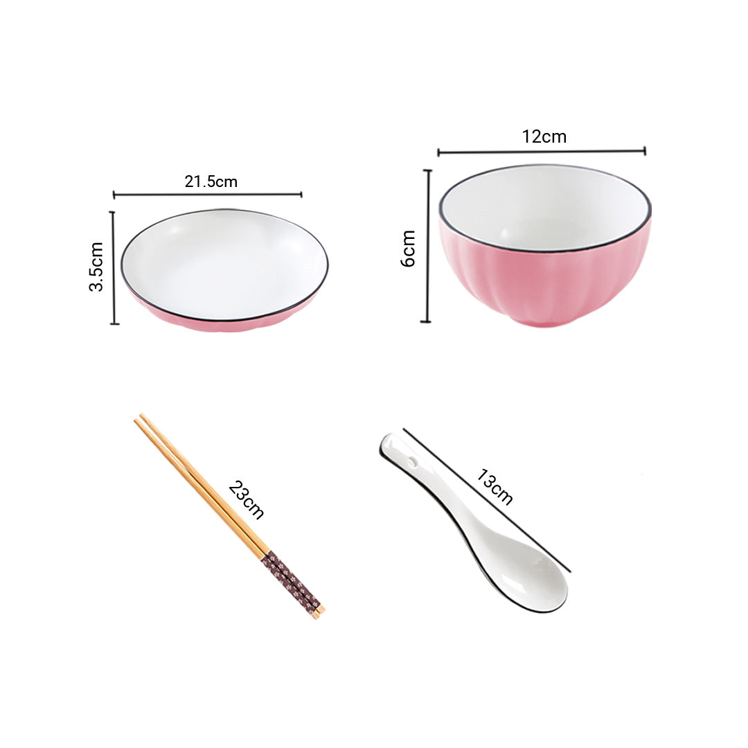 Soga Pink Japanese Style Ceramic Dinnerware Crockery Soup Bowl Plate Server Kitchen Home Decor Set Of 4