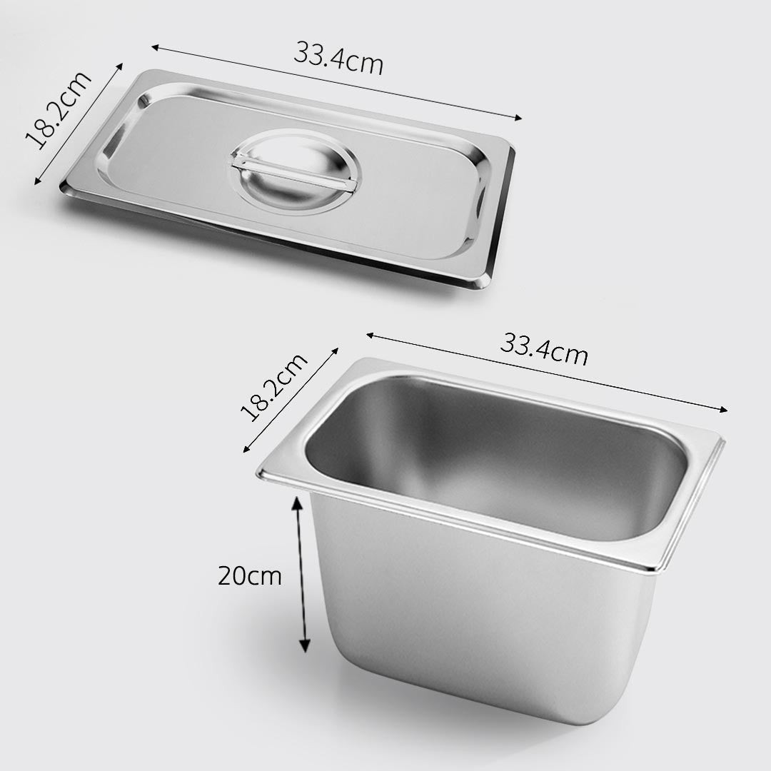 Soga 6 X Gastronorm Gn Pan Full Size 1/3 Gn Pan 20cm Deep Stainless Steel Tray With Lid