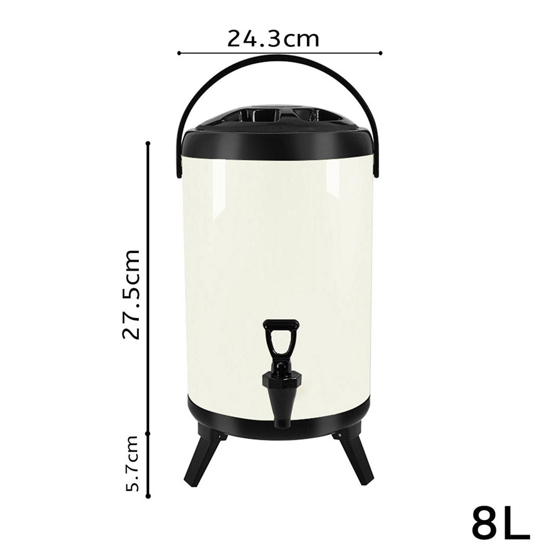 Soga 8 X 8 L Stainless Steel Insulated Milk Tea Barrel Hot And Cold Beverage Dispenser Container With Faucet White