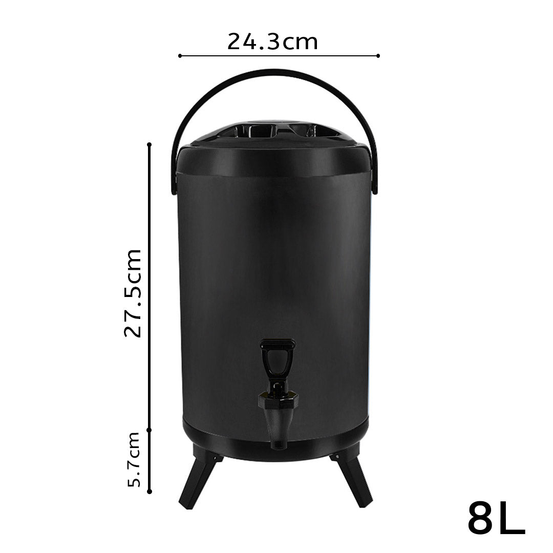 Soga 8 L Stainless Steel Insulated Milk Tea Barrel Hot And Cold Beverage Dispenser Container With Faucet Black