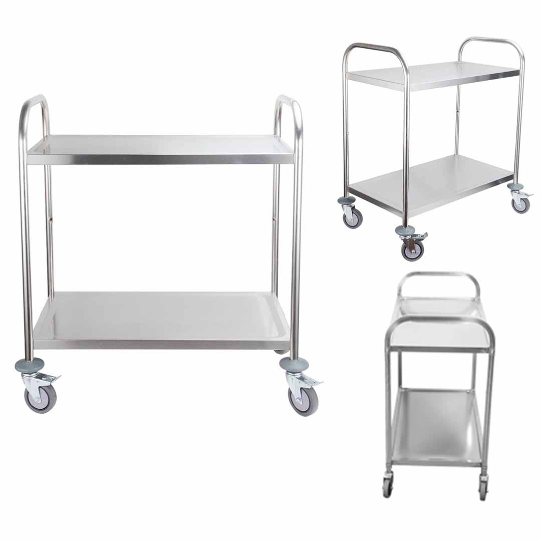 Soga 2 Tier 86x54x94cm Stainless Steel Kitchen Dinning Food Cart Trolley Utility Round Large