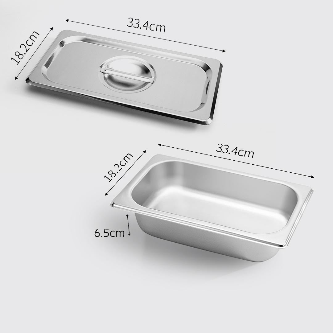 Soga 6 X Gastronorm Gn Pan Full Size 1/3 Gn Pan 6.5 Cm Deep Stainless Steel Tray With Lid