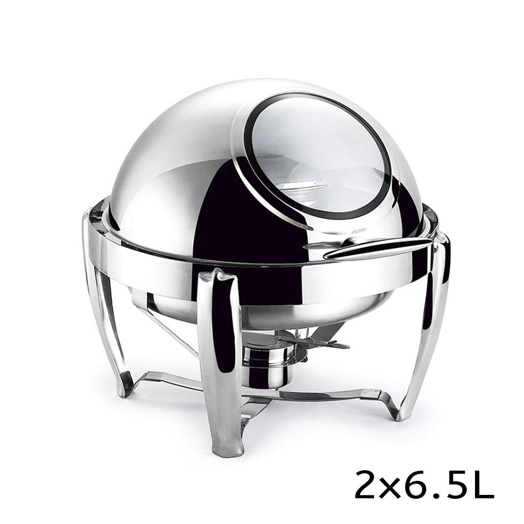 Soga 2 X 6.5 L Stainless Steel Round Soup Tureen Bowl Station Roll Top Buffet Chafing Dish Catering Chafer Food Warmer Server
