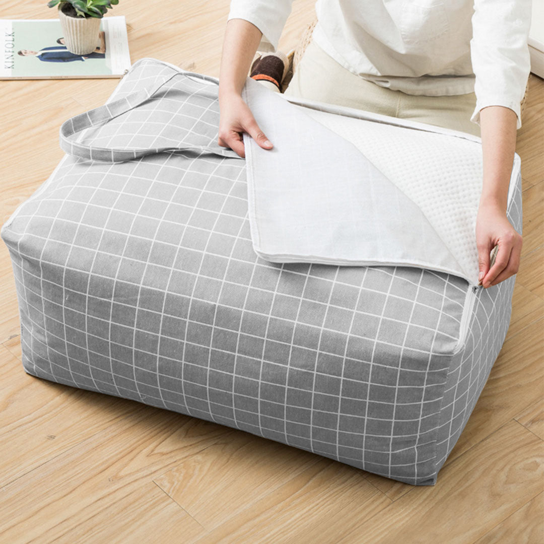 2X Grey Plaid  Super Large Storage Luggage Bag Double Zipper Foldable Travel Organiser Essentials