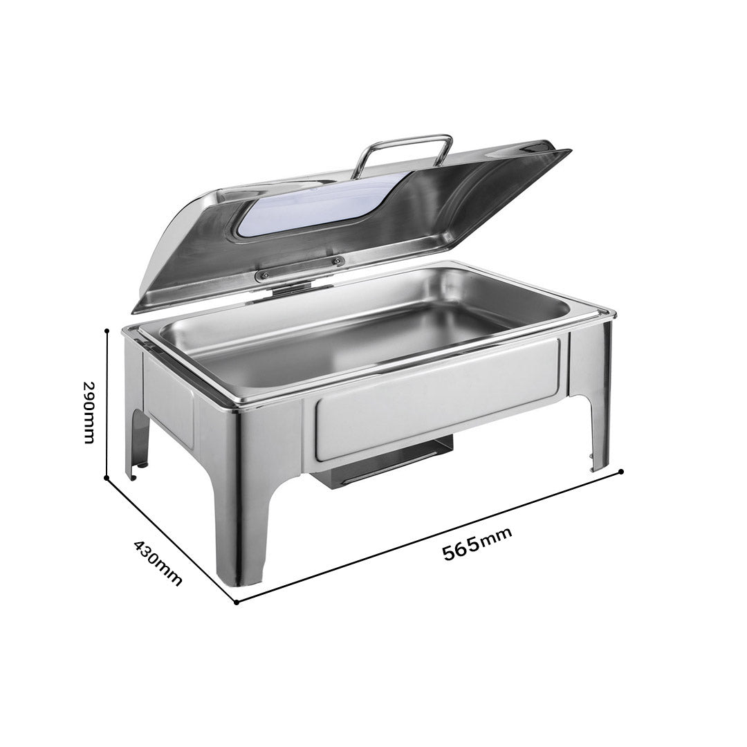 Soga 9 L Rectangular Stainless Steel Soup Warmer Roll Top Chafer Chafing Dish Set With Glass Visual Window Lid