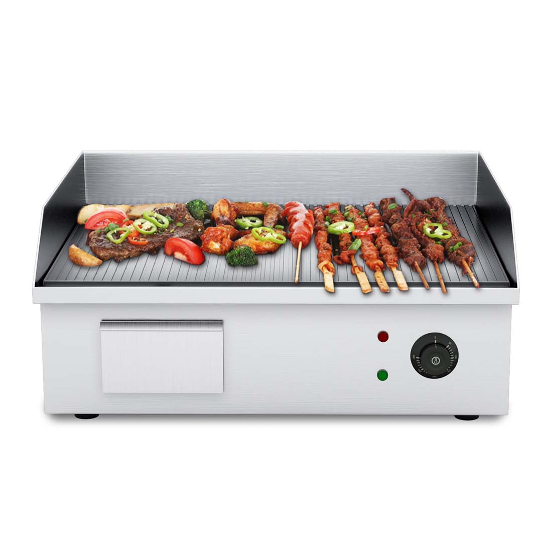 Soga 2 X Electric Stainless Steel Ribbed Griddle Commercial Grill Bbq Hot Plate