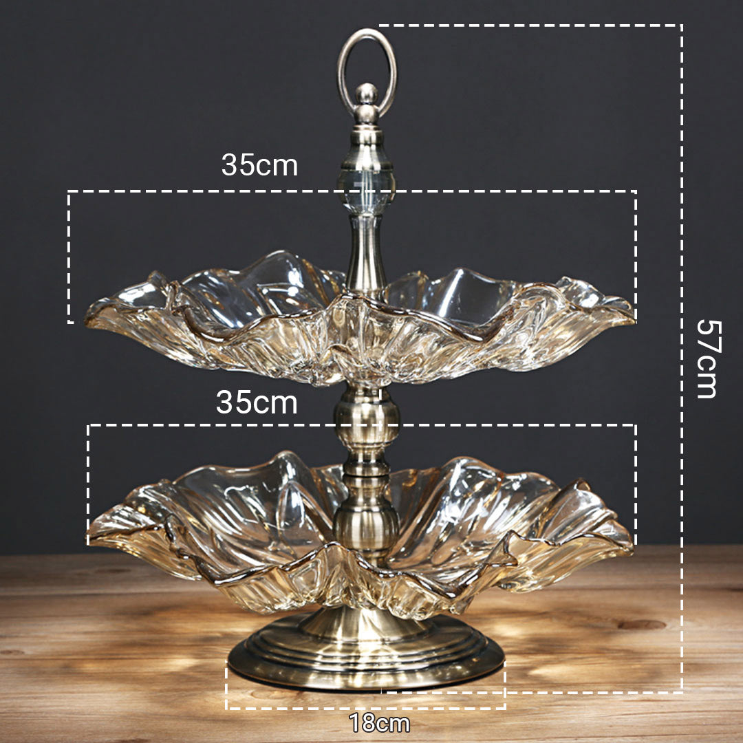 Soga 2 Tier Bronze Lotus Vertex Crystal Glass Fruit Bowl Candy Holder Countertop Dessert Serving Basket Decor
