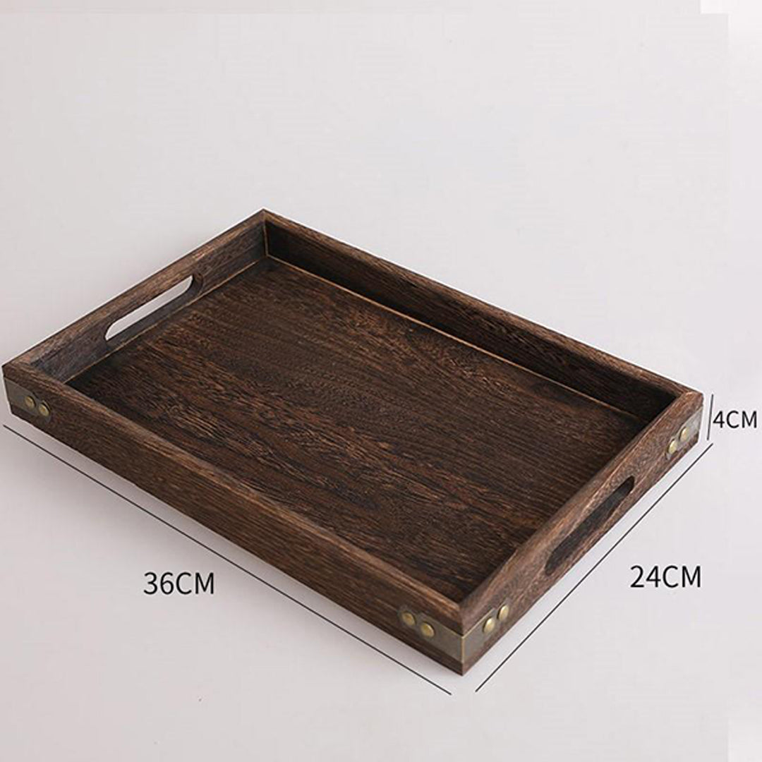 Soga 2 X Medium Walnut Rectangle Wooden Tray Breakfast Dinner Serving Board Tea Set Holder Kitchen Home Decor