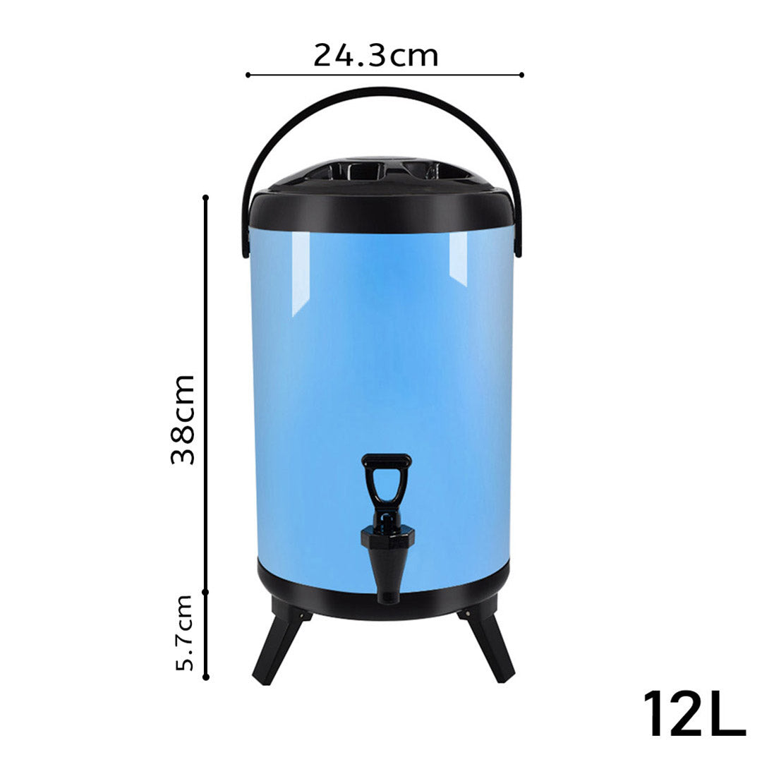 Soga 8 X 12 L Stainless Steel Insulated Milk Tea Barrel Hot And Cold Beverage Dispenser Container With Faucet Blue