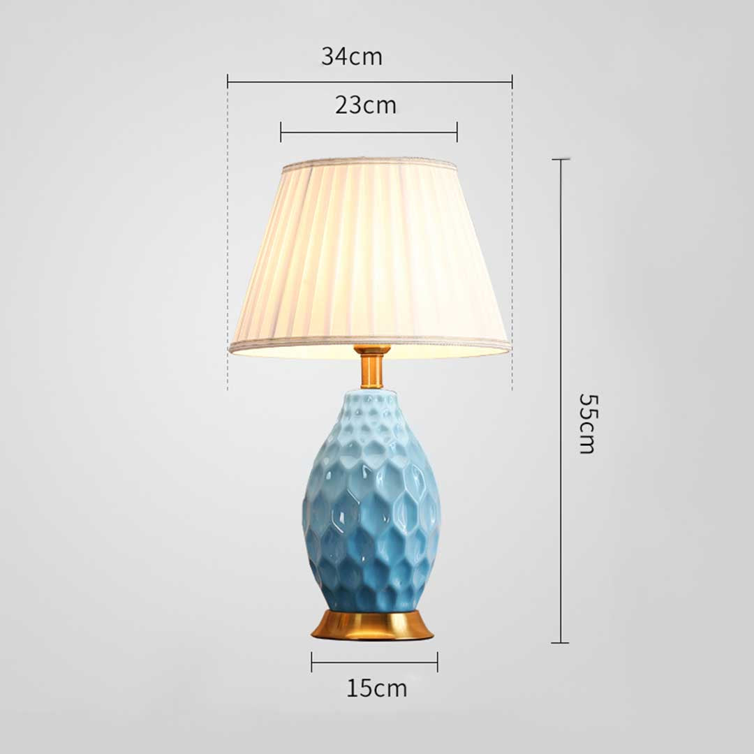 Soga 2 X Textured Ceramic Oval Table Lamp With Gold Metal Base Blue