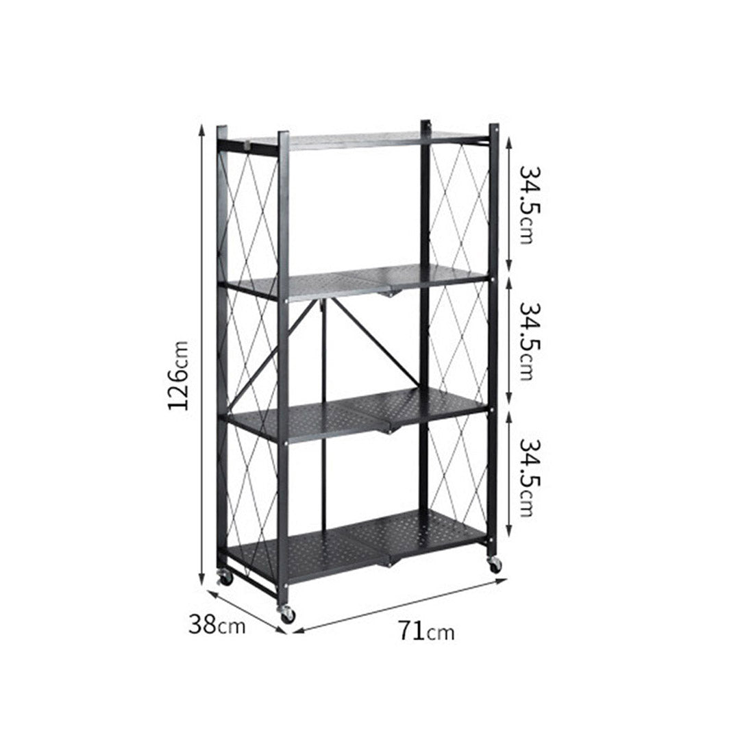 Soga 2 X 4 Tier Steel Black Foldable Kitchen Cart Multi Functional Shelves Portable Storage Organizer With Wheels