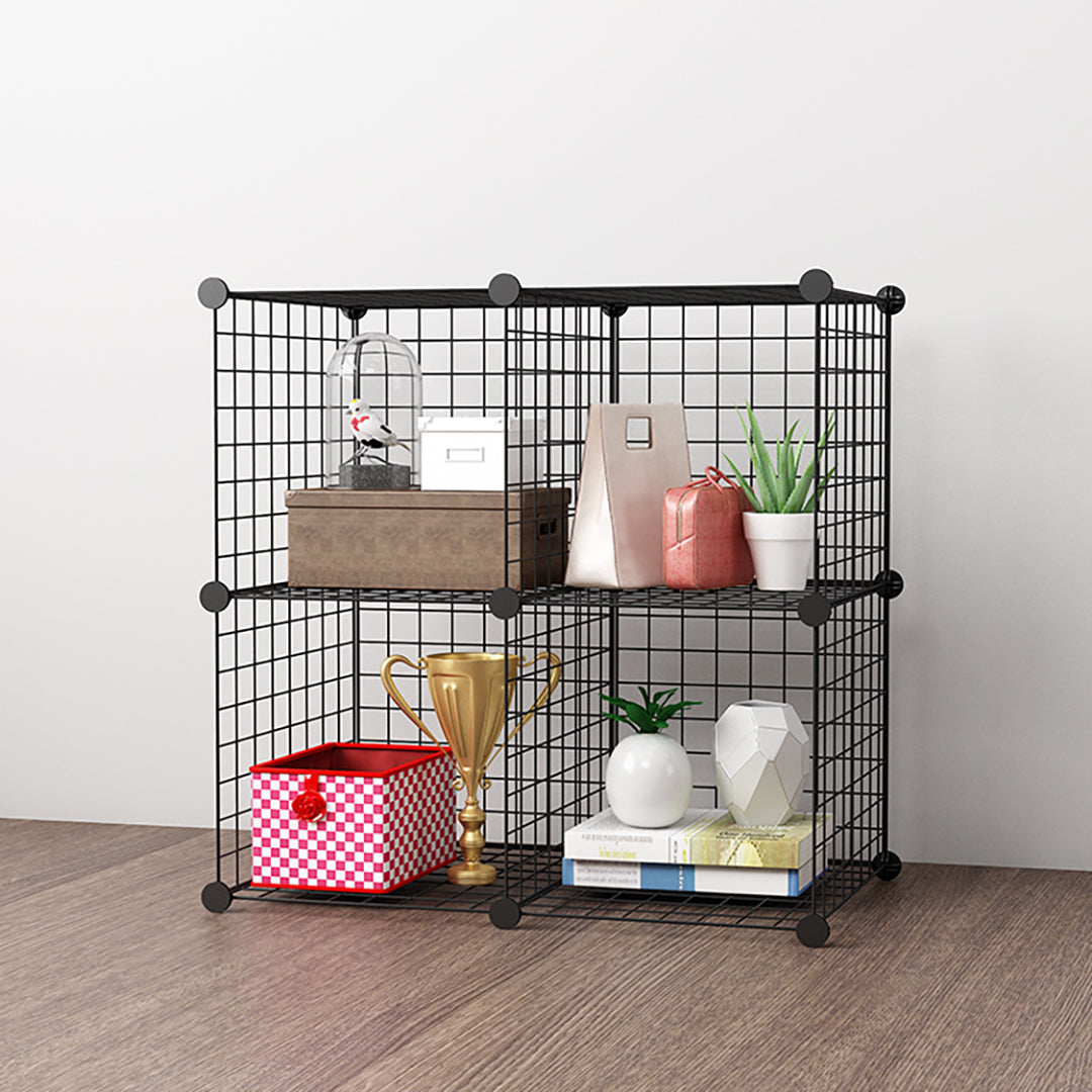 Black Portable 4-Cube Storage Organiser Foldable DIY Modular Grid Space Saving Shelf