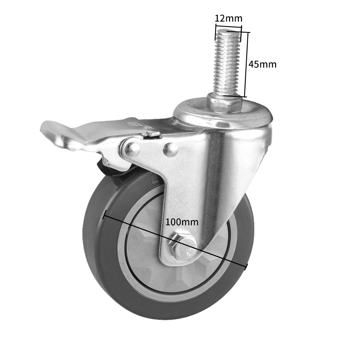2X 4" Heavy Duty Polyurethane Swivel Castor Brake Wheels