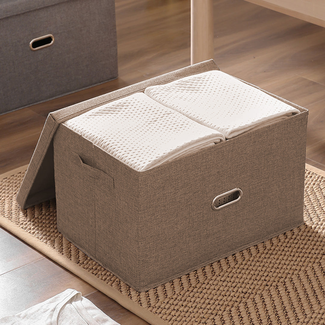 2X Coffee Large Foldable Canvas Storage Box Cube Clothes Basket Organiser Home Decorative Box
