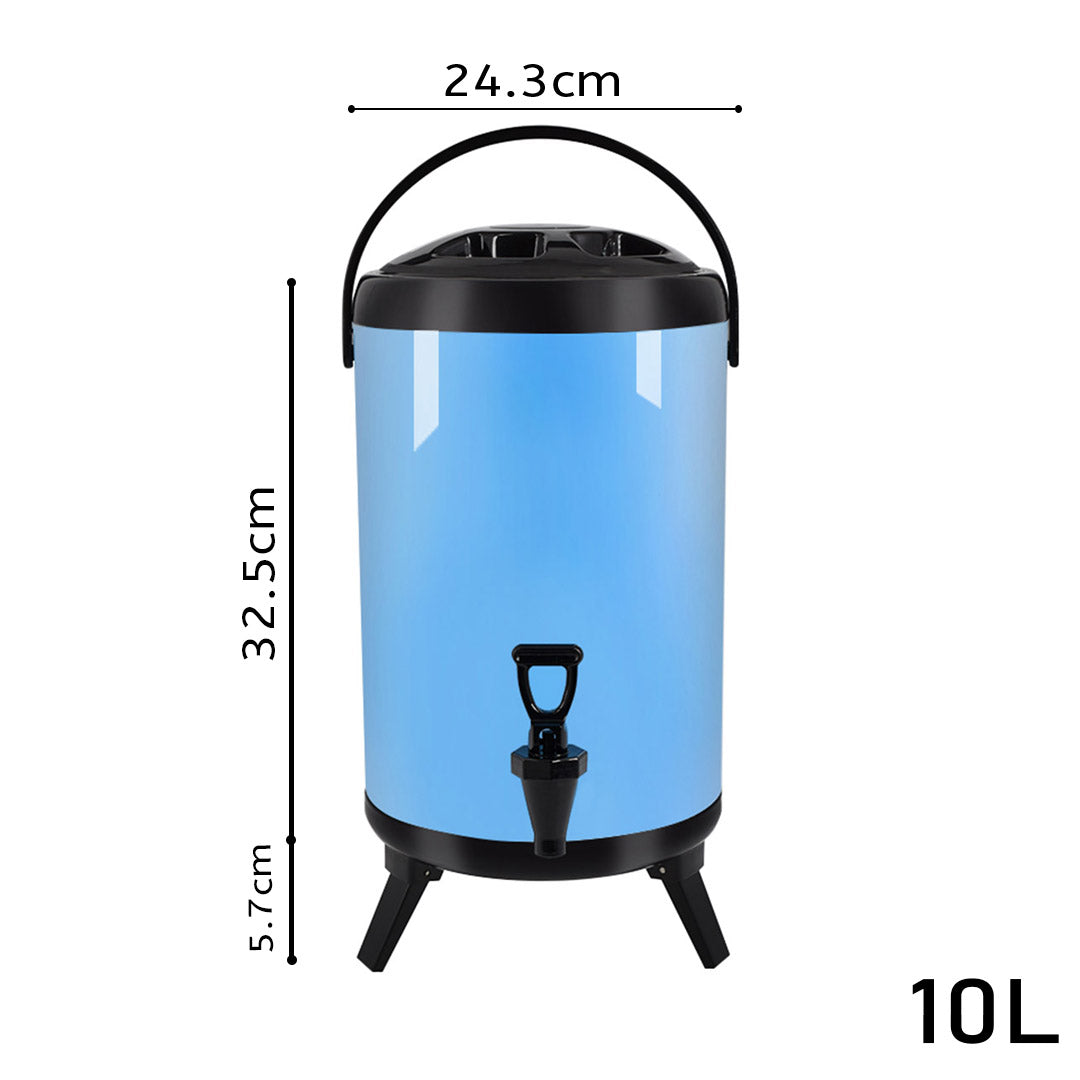 Soga 4 X 10 L Stainless Steel Insulated Milk Tea Barrel Hot And Cold Beverage Dispenser Container With Faucet Blue