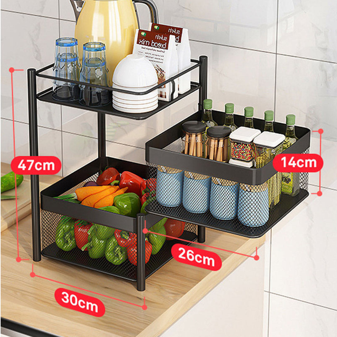 Soga 2 Tier Steel Square Rotating Kitchen Cart Multi Functional Shelves Portable Storage Organizer With Wheels