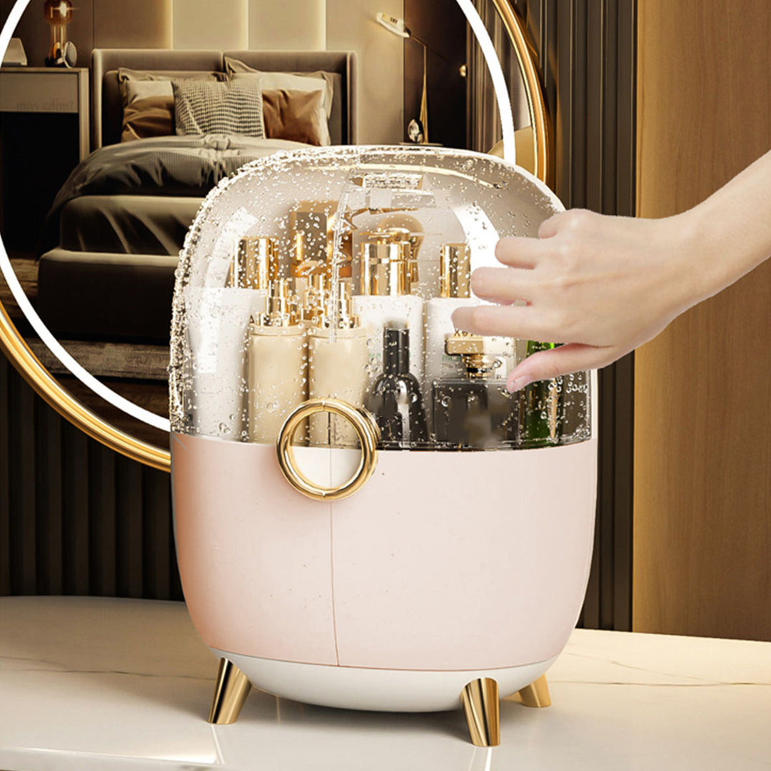 2X Pink Transparent Countertop Makeup Organiser Cosmetic Storage Waterproof Dustproof Bathroom Skincare Holder with Lid